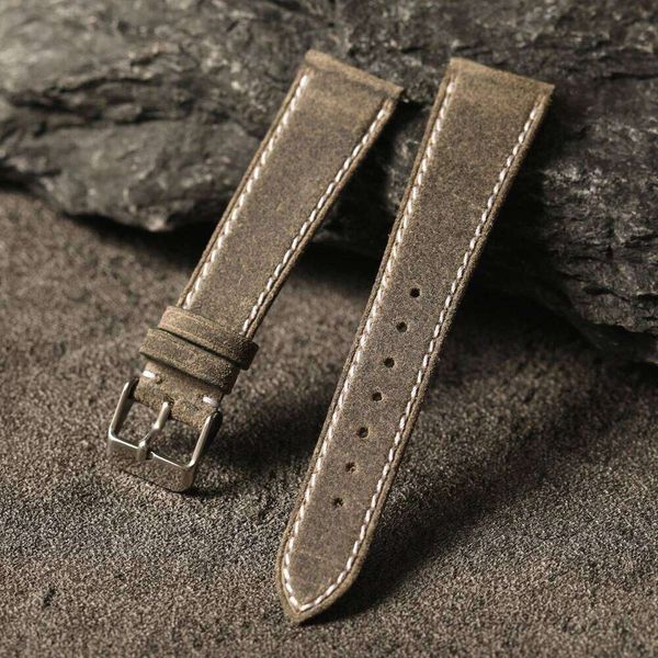 Hand Sewn Charles CFS Vintage Strap From The UK, 18 19 20 21 22MM Frosted Grey Leather Bracelet, Ultra-Thin Watchband H260305