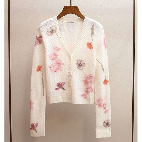 2026 Designer High end Clothing Spring and Summer New Style French Elegant Versatile Printed Knitted Sweater Women's Top