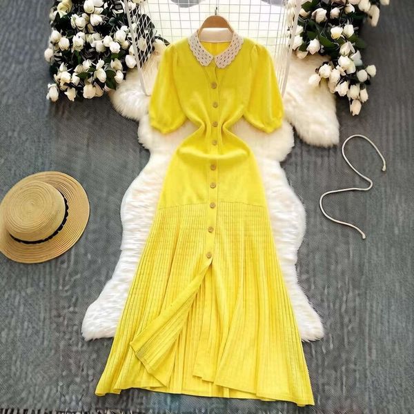 French elegant knitted women's summer single A9 breasted pleated designer's unique and chic long skirt 2026