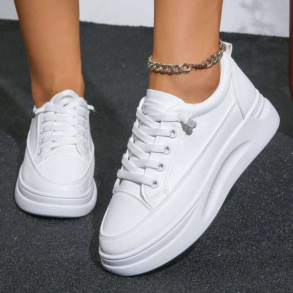 Women's White Sneakers Autumn Lace Up Thick Bottom Casual Flats Anti-slip Outdoor Walking Sports Board Shoes Sapatos Femininos