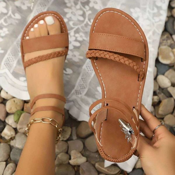 Fashionable Casual Flat Sandals for Women Plus Size Women's New Style Braided Foot Elastic Band Roman Beach Shoes