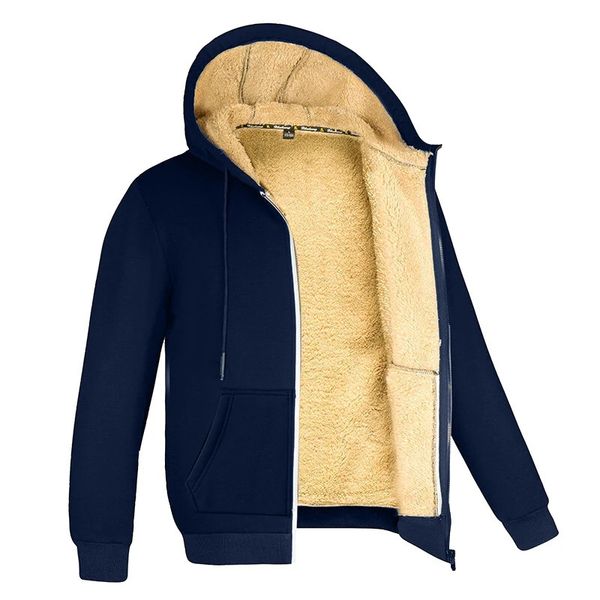 Men's Winter Lambswool Zipper Hoodies Cotton Jacket Men's Thicker Plus Size Warm Jacket Top Fleece Black Coats Male Jackets