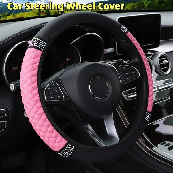 New Car Steering Wheel Cover Without Inner Ring 37-38Cm Three-Dimensional Leather Embroidered Color Diamond-Encrusted Breathable K260317