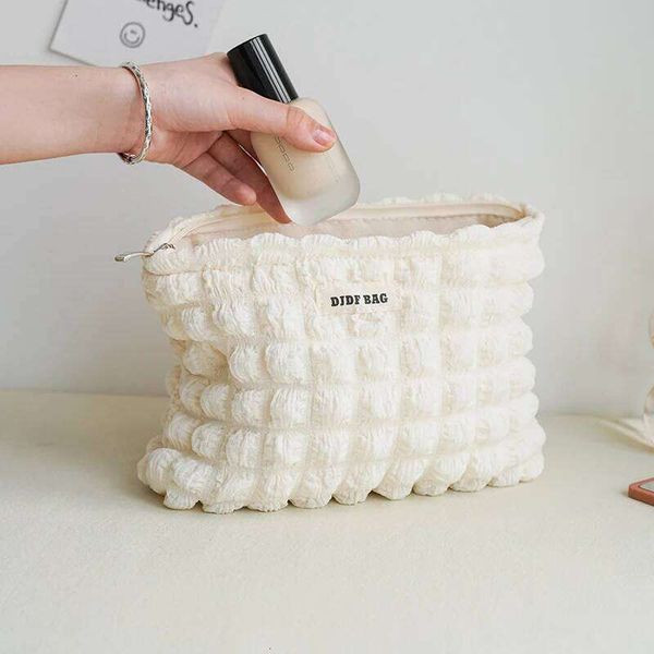 Djdf Beige Soft Cloud Bubble Women's Makeup Double Canvas Portable Cosmetics St…