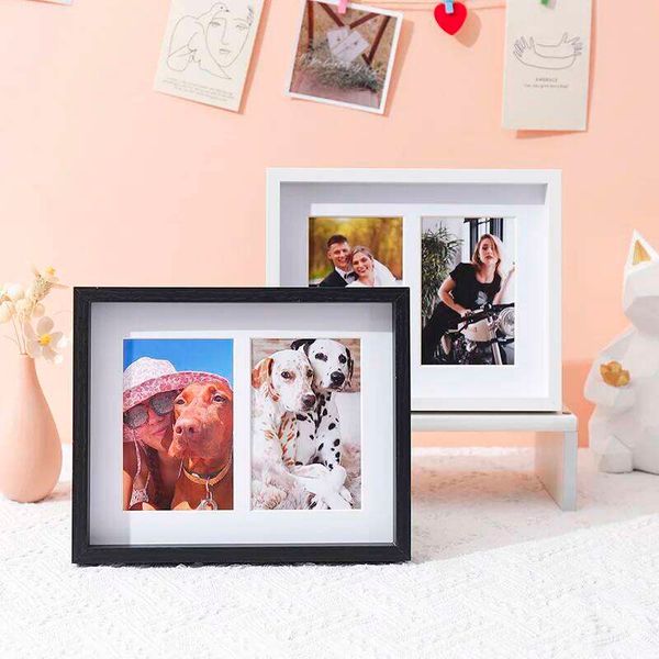 1pc black white wood with cardboard stitching photo frame horizontal vertical format for wall and desktop H260310