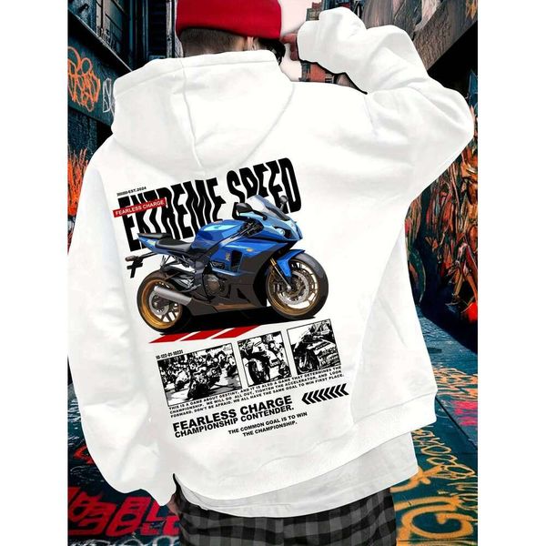 Racing Motorcycle Print Trendy Men Women Hooded Sweatshirt Autumn Winter Daily Outdoor Vacation Fitness Casual Loose Sportswear C260311
