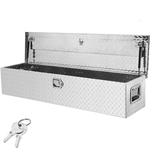 Heavy Duty Aluminum Bed Box, Diamond Plate with Side Handle and Lock Keys, Storage Tool Chest Box Organizer for Pickup, Truck Bed, RV, Trailer, 48"x15"x15", Silver