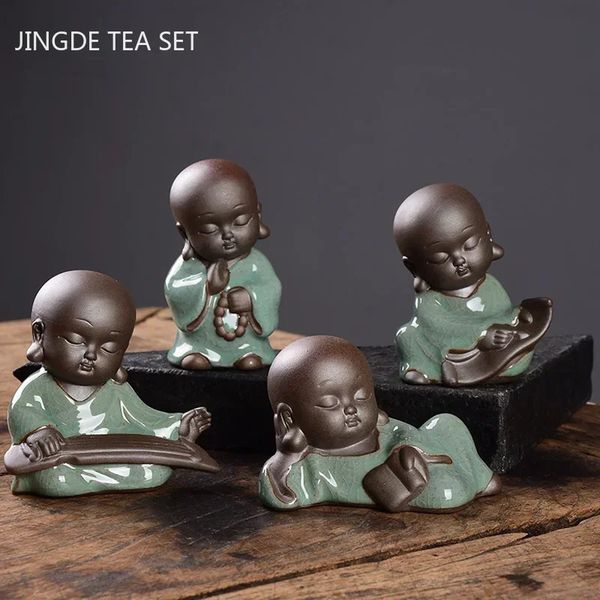 Creativity Purple Clay Tea Pet Ornaments Small Monk Statue Handmade Tea Figurine Boutique Tea Set Decoration Accessories Crafts 260227BJ