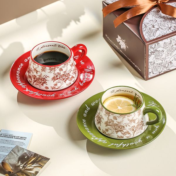 Retro American-style coffee cup and saucer set gift box for giving as a gift, afternoon tea mug, household drinking cup