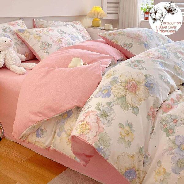 100% Cotton Floral 3-Piece 1 Duvet Cover + 2 Pillowcases - …
