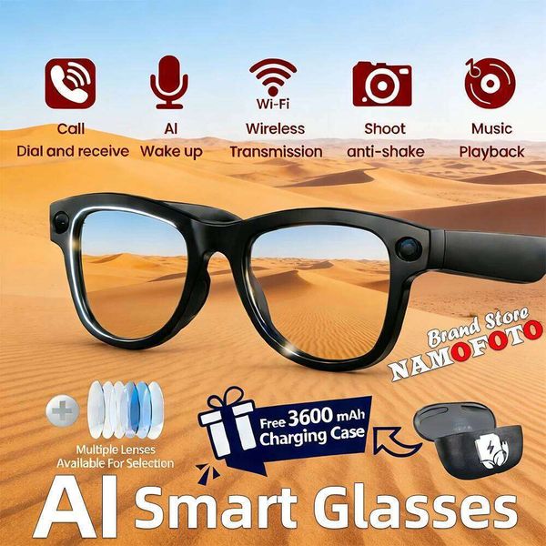 2026 New AI Translate 4Gb Storage 8Mp HD Camera Voice Video Record Call Smart Glasses With 3600Mah Charging Case