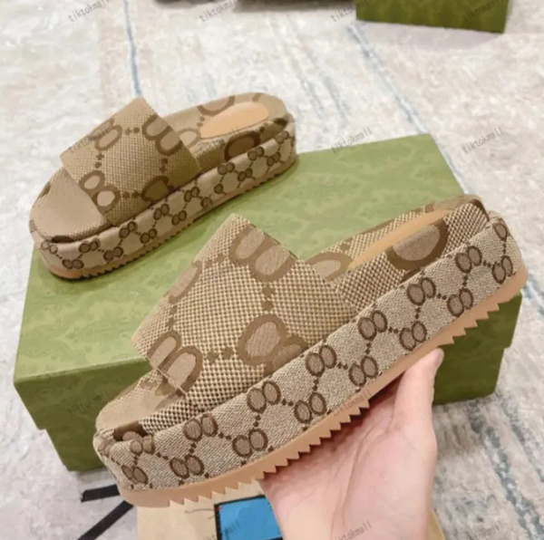 Designer man Sandals fashion Sandals Platform sliders embroidered canvas Flat Mules Platform Embroidered woman Linen High Heel Sandal platform Shoes