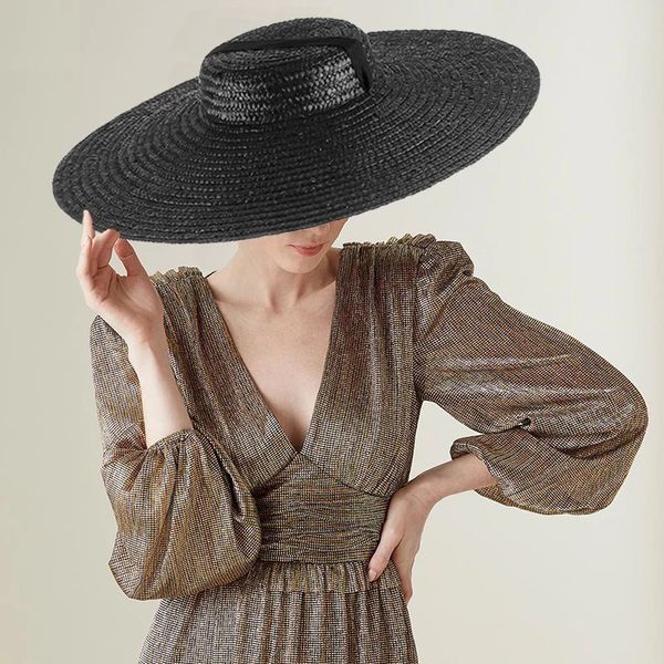 Large Wide Brim Flat Top Sun Straw Hat Fashionable Summer With Long Ribbon Hats For Women Holiday Vintage Beach Visor Cap Retro 260312