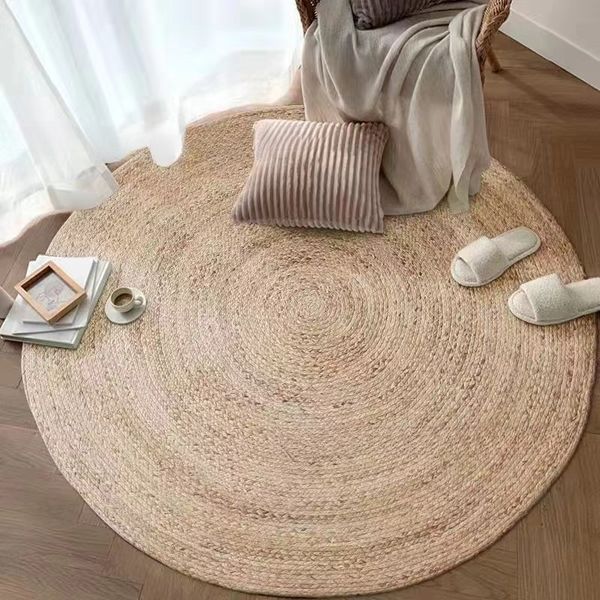 Round Woven Rattan Carpet Bedroom Bedside Mat Handcrafted Grass Mat Living Room Coffee Table Chair Floor Mat Photo Floor Mat