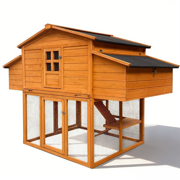 2026 Chicken House for Outdoor with Two Nesting Box, Leakproof Pull-on Tray, and UV-Resistant Roof Panel