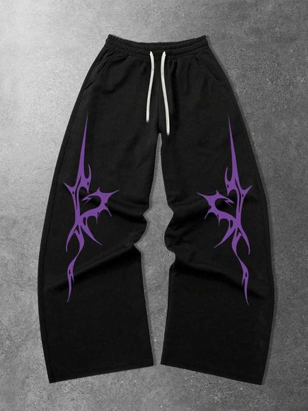 Unisex Loose-Fitting Dark Thorn Design Casual Trousers Spor…