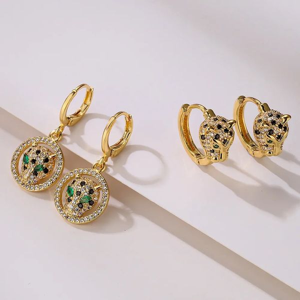 Luxury Brand Designer Jewelry European And American Trendy Fashion Exquisite Jewelry Leopard For Women Copper Gold Plated Designer Zirconia Personality Earrings