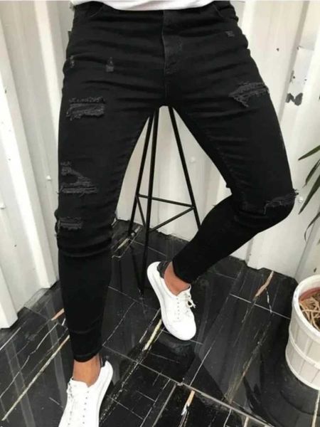 Skinny Fashion Mens Ripped Jeans Slim Breathable Soft Washed Streetwear Trouser…