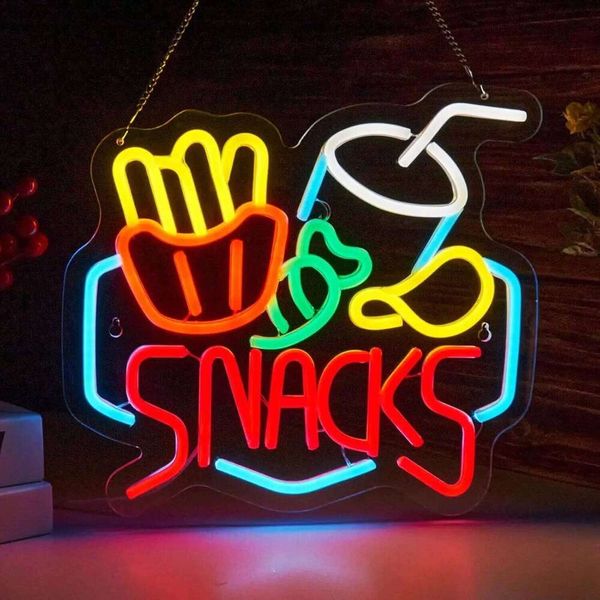 Snacks USB Dimmable LED Neon Light Sign Wall Art Decoration for Snack Shop Supermarket Attractive Advertising Signs 26Y0317