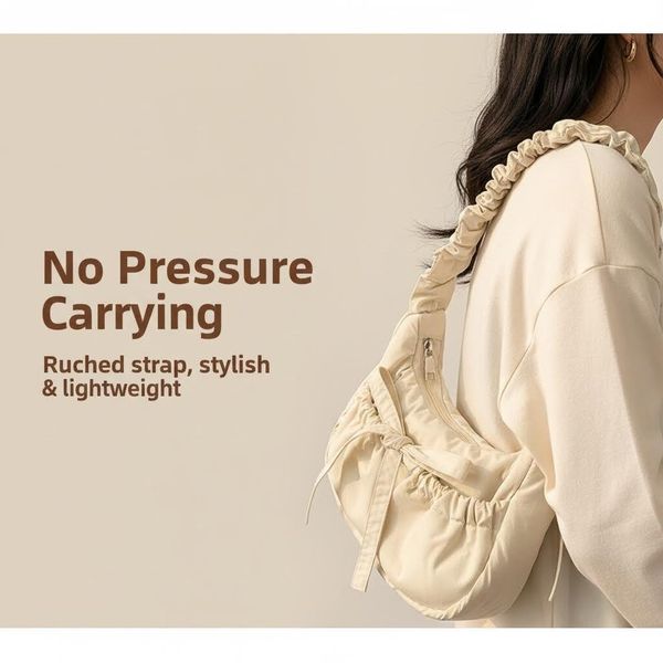 Women's 2026 New Padded Hobo Bag Ruched Strap Bow Underarm Bag Casual Nylon Shoulder Crossbody Bag for Daily Streetwear, White
Women's 2026 New Padded Hobo Bag Ruched Strap Bow Underarm Bag Casual Nylon Shoulder Crossbody Bag for Daily Streetwear, White