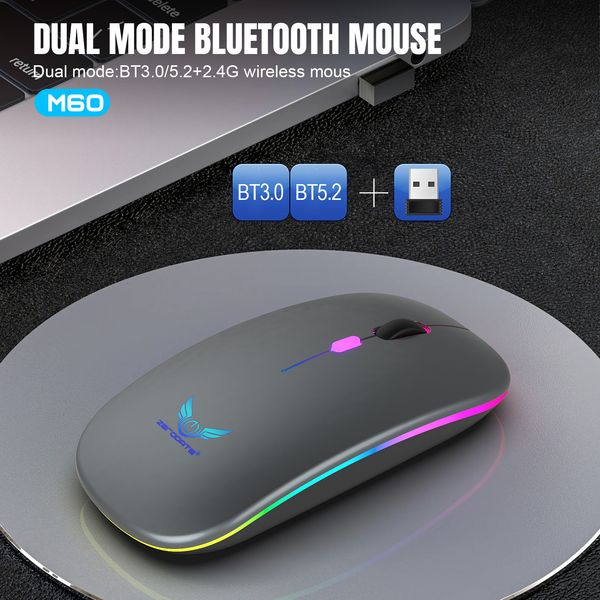 Mouse 2.4G Wireless Bluetooth Dual Mode Luminous M60 Business Office Lightweight Silent Rechargeable