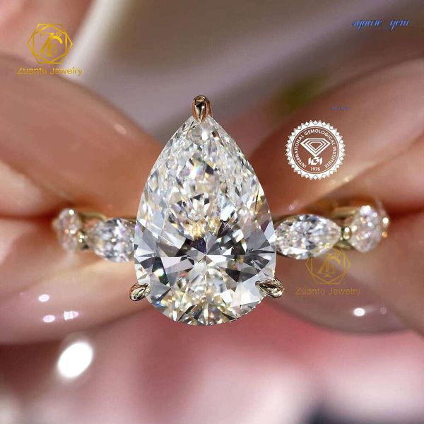 IGI Certified 5Ct D Vs1 Cvd Lab Grown Created Diamond 14K 18K Solid Gold Rings Pear Engagement Ring Jewellery For Women