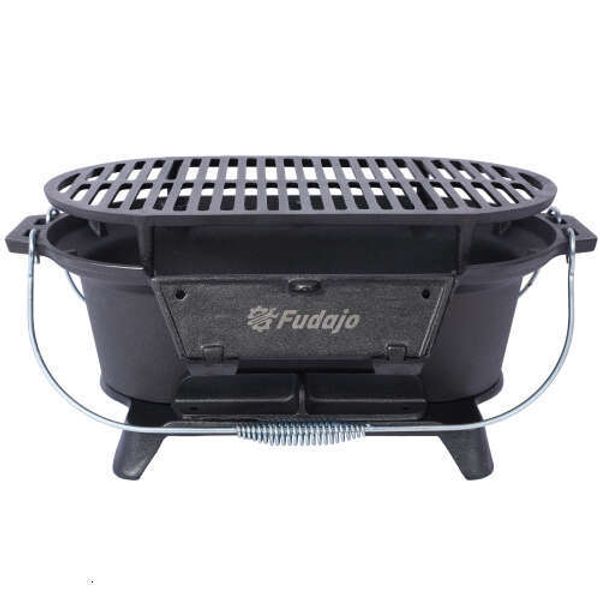 Oval Outdoor, Portable and Tabletop Iron Skillet - 100% Cast Iron, Durable, Small Charcoal Grill, Camping Stove, Hibachi Grill 6698