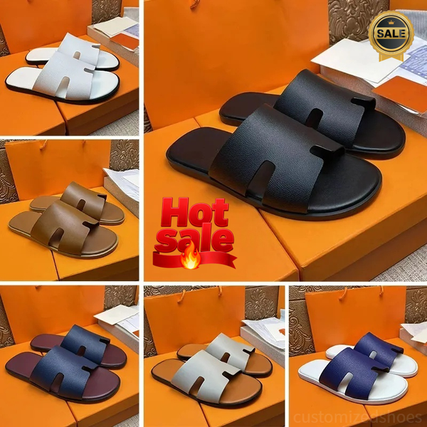 Slippers Sandals Designer sandals designer slippers flip flops designer Designer Men Leather Luxury Flat Slides Summer Beach Casual vacation Fashion sandal box 47