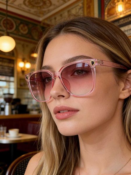 Womens Pink UV Protection Sunglasses D-Shaped Accent Face-Slimming For Big Face…