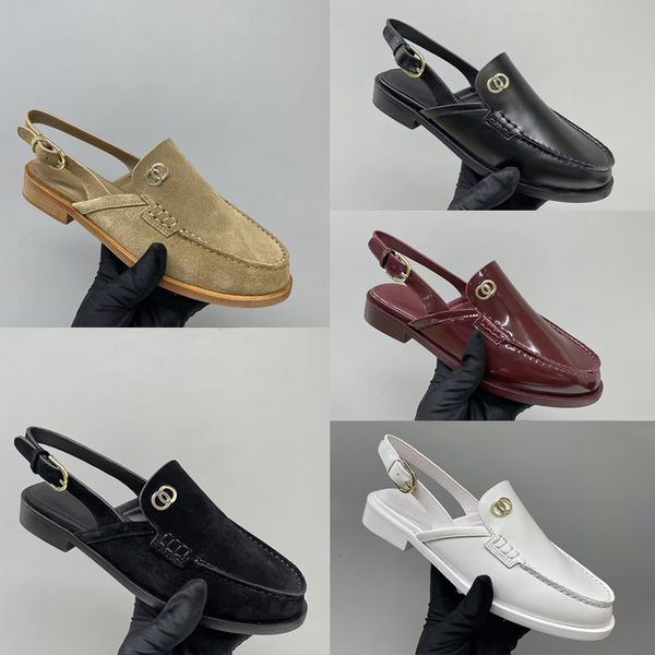 Designer Loafers Summer Slides Hybrid Slingback Slippers Leather Suede Flat Pumps Sandals Fashion Dress Shoe Mules Women's Luxury Slingback Casual Shoes 1044