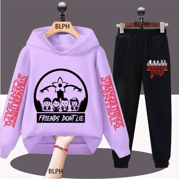 Cute Stranger Things Inspired Kids Set with "Friends Don't Lie" Print, Comfortable Pullover Hoodie and Pants for Boys S260318 f6a