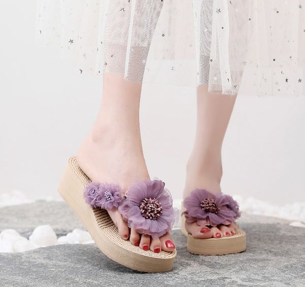 Thick Soled Height Increasing Sandals with Flower Splicing — compare prices at CompareOffers