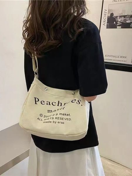 H22 Vintage-Inspired Lettered Canvas Shoulder Satchel Spaci…