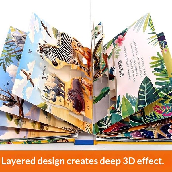World Animal Movie Theater 3D Interactive Flap Book for Kids, Animal Encyclopedia for Early Childhood Education, Ages 6-10