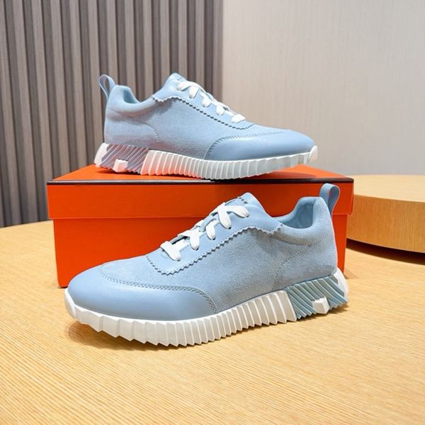 Fashion Men Casual Shoes Bouncing Sneakers Italy Classic Blue Leather And Calfskin Low Tops Elastic Band Trainers Designer Outdoor Running Sports Shoes Box EU 38-45