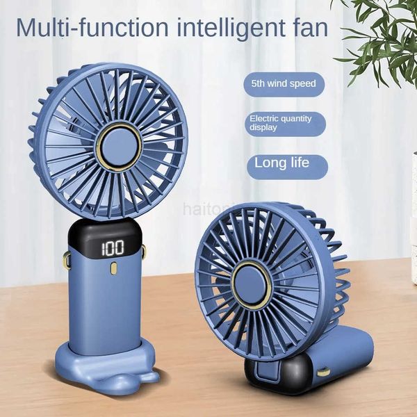 New Mini Fan USB Handheld Foldable Portable Neck Mounted Fan 5 Speed Rechargeable Fan with Cell Phone Holder and Display H260321