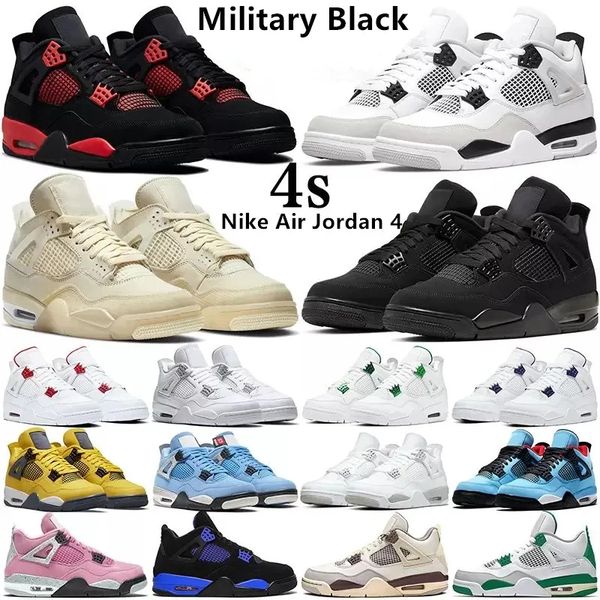 (no kids shoes)Designer J4 Basketball shoes Men Women 4s Sneakers Worn Blue Panda Military Black Cat Purple Thunder Cool Grey Bred Sports Mens Trainers Sneaker
