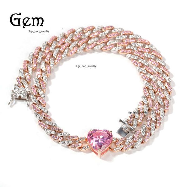 Moissanite Jewelry Hip Hop Heart-Shaped Moissanite Choker Collarbone Necklace Simple Fashion Ins Style Short Cuban Chain Wholesale