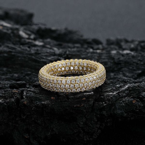 Full Jewelry Hip Hop Silver Inlaid Moissanite Unisex Hot Item 18K Gold Plated 6mm Circle Ring