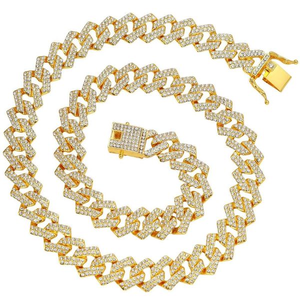 Jewelry 14mm Alloy Full Diamond Rhombus Cuban Chain Men's Double Row Four-sided Hip Hop Necklace Jewelry