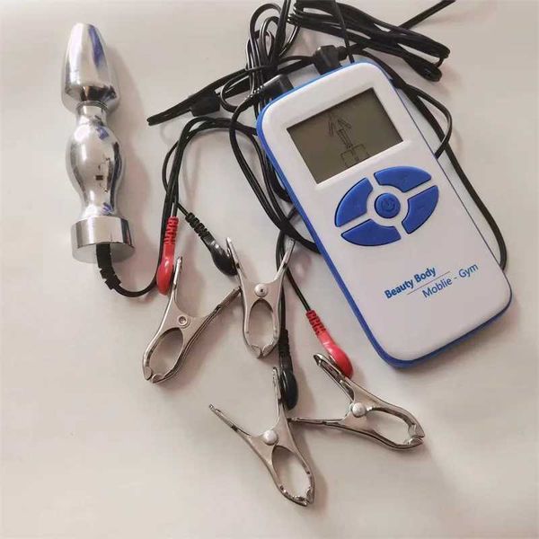 Metal Anal Butt Plug 8 Modes Electric Shock Nipples Clamps Labium Clitoris Clips Breast Stimulation Adult Sex Toys for Women Men brandsofluxury_B3Y2