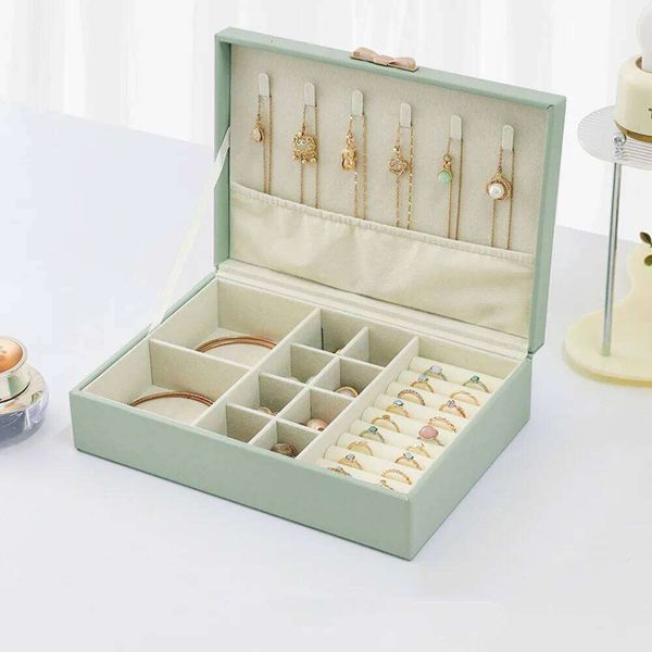 PU Leather Storage Box Green Pink Beige One Layer Case Large Capacity Organizer Jewelry Display 26Y0323