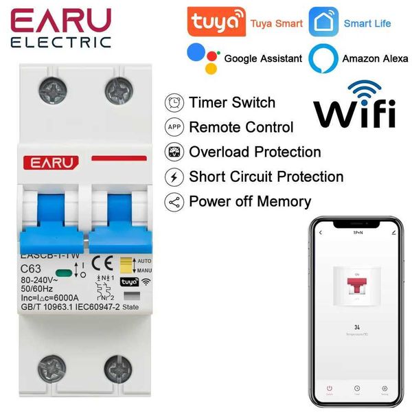 2P Tuya WiFi Smart Circuit Breaker MCB Timer Relay Switch Remote Control AC 63A 16A Power-off Memory Alexa Google Home Assistant X260323