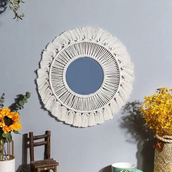 Wall Hanging Woven Tapestry Dream Catcher Boho Home Decor Makeup Mirror Mirror Beauty Princess Mirror Foldable Round Mirror Desktop Portable Mirror Dreamcatcher