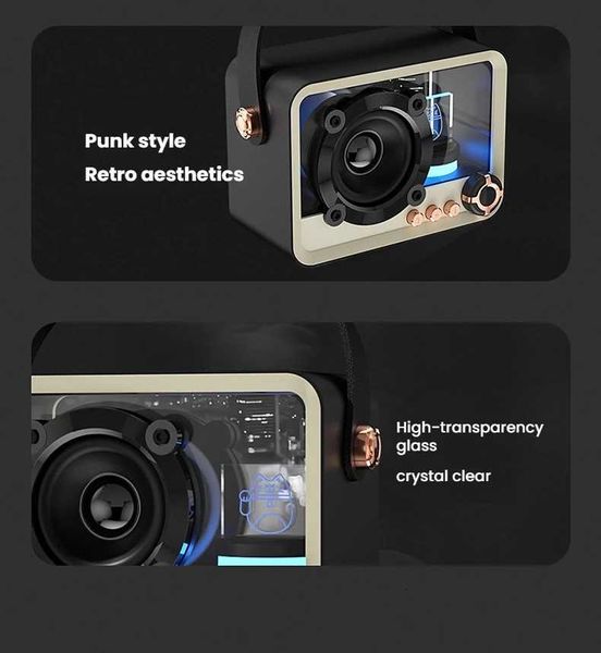 Punk Style Transparent Wireless Bluetooth Speaker with RGB Lights HIFI HD Sound TF Card Support Mini Speaker for Home Decor X260323