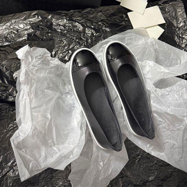 Patent Leather Ballet Flats, Black and White