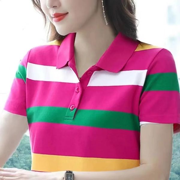 Women's Summer Tops Strip Tees Sexy Vintage Short Sleeve 5XL Polo T Shirts Loose Casual Befree Boho