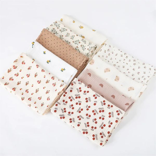 Cotton Swaddle Blanket Floral Print Muslin Diaper Swaddle Born Crinkle Fabric Baby Born Stroller Cover 260312