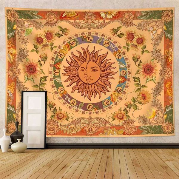1pc Sun Moon Fantasy Retro Ethnic Wave Simia Tapestry, Sunflower Constellation Aesthetic Wall Hanging 26Y0324