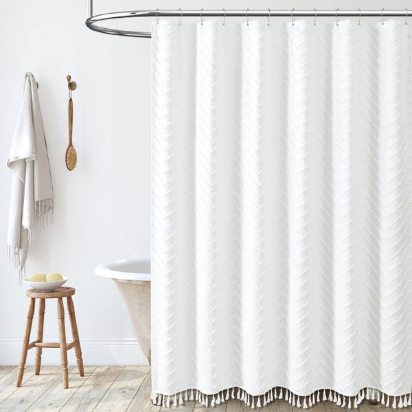 YL-38383 Popular Wave Cut-Out Bohemian Cut-Out Polyester Shower Curtain-image